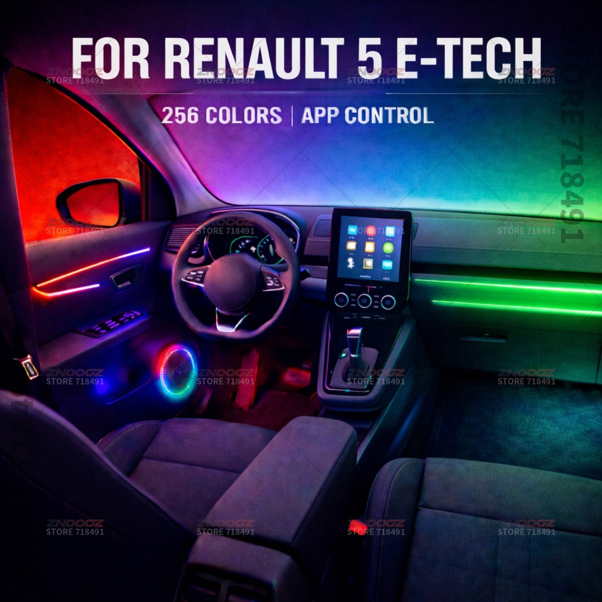 Tech Accessories Renault - ไฟตกแต่งภายในรถยนต์อะคริลิค RGB 22in1 ไฟบรรยากาศแบบซ่อนในแถบอะคริลิค สำหรับรถยนต์เรโนลต์ 5E-Tech