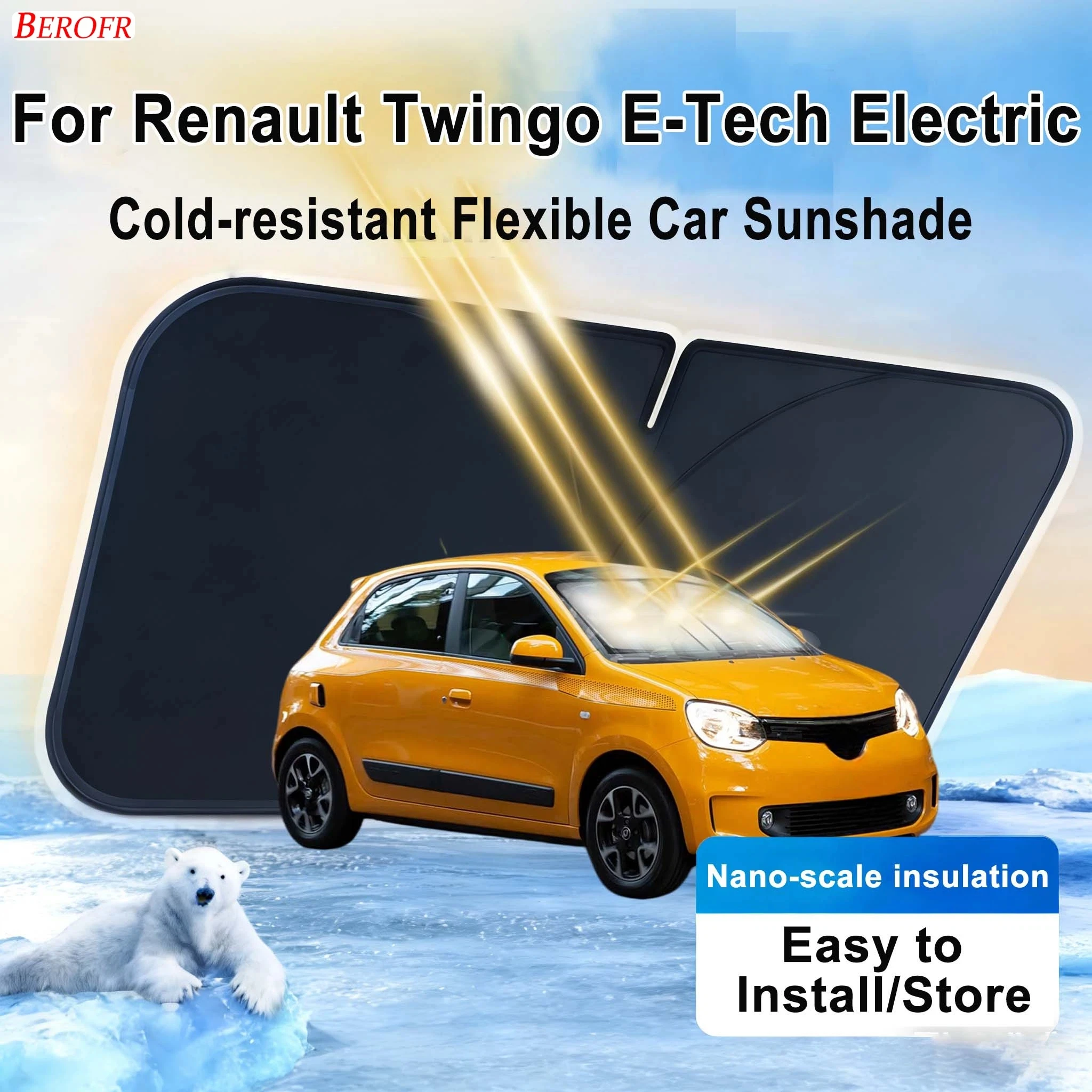 Tech Accessories Renault - สำหรับเรโนลต์ ทวิงโก อีเทค 2020-2026 กระจกรถยนต์ม่านบังแดดฝาครอบหน้าต่างด้านหน้าม่านบังแดดฉนวนกันความร้อนฤดูร้อนอุปกรณ์เสริมสำหรับรถยนต์