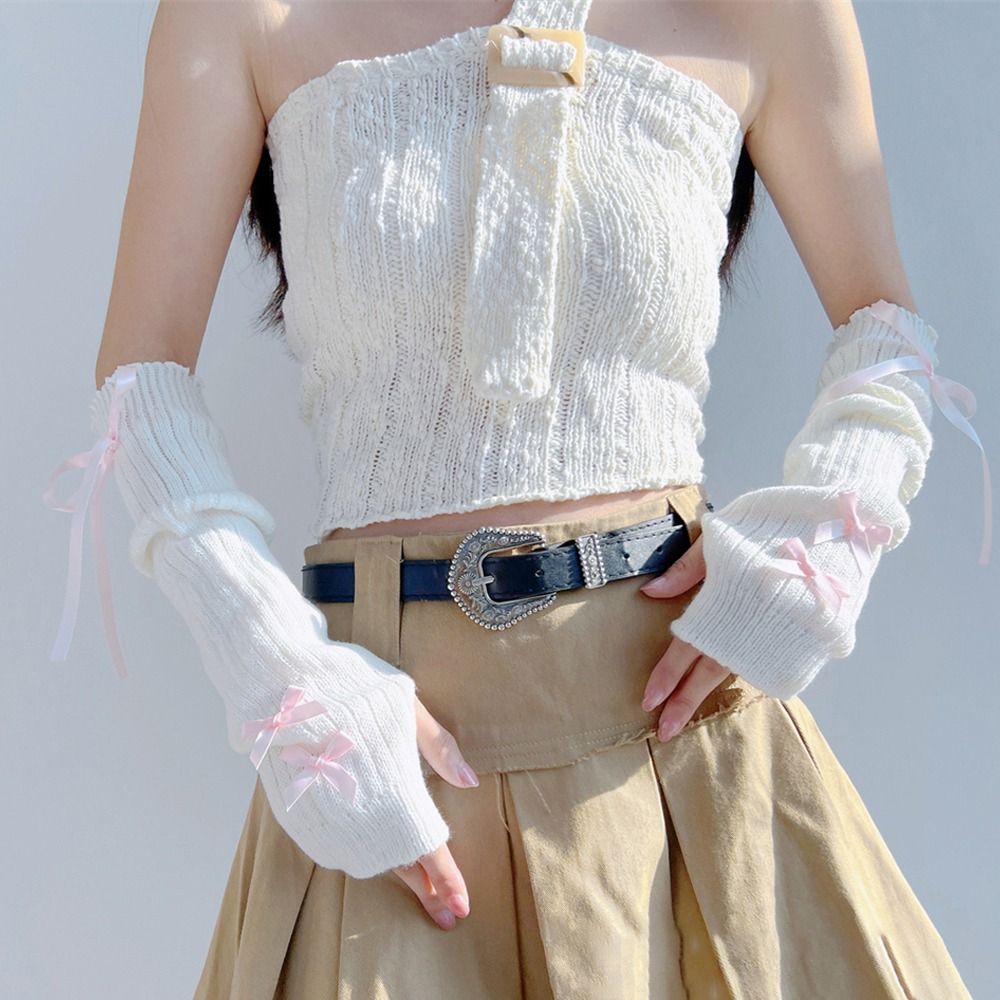 Tech Wear Accessories - ถุงมือถักครึ่งนิ้วเย็นไม่มีนิ้วแขนเทียมถุงมือข้อศอกสำหรับผู้หญิงหญิงสาว