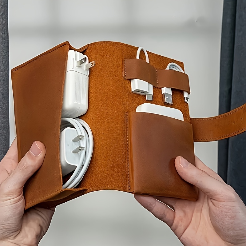 Tech Accessories Travel - กระเป๋าจัดระเบียบอเนกประสงค์หนัง PU แบบพกพาสำหรับอุปกรณ์เทคโนโลยีในโรงเรียน สำหรับสายเคเบิล ที่ชาร์จ ปากกา