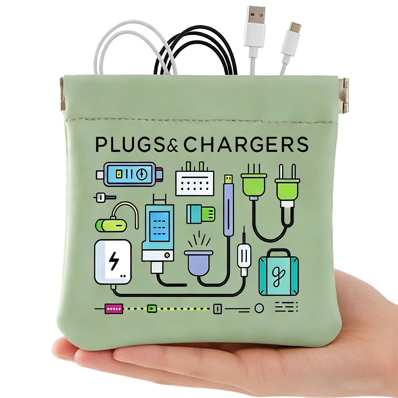 Tech Accessories Travel - กระเป๋าจัดเก็บสายเคเบิลแบบพกพา 12X12 ซม. - กระเป๋าใส่อุปกรณ์อิเล็กทรอนิกส์สำหรับเดินทางสำหรับที่ชาร์จ, สาย