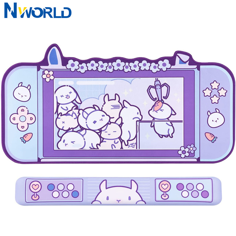 Tech Accessories Desk - ขนาดใหญ่ Kawaii เมาส์สำหรับเล่นเกมส์ Pad น่ารักสีชมพูสีม่วงซากุระกระต่าย Pad