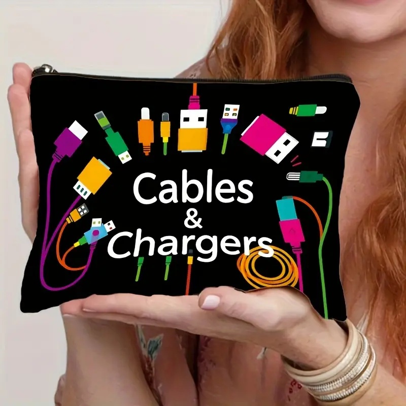 Tech Accessories Travel - กระเป๋าจัดระเบียบสายเคเบิล Black Tech Icon, กระเป๋าเดินทางแบบพับได้ ทนทาน