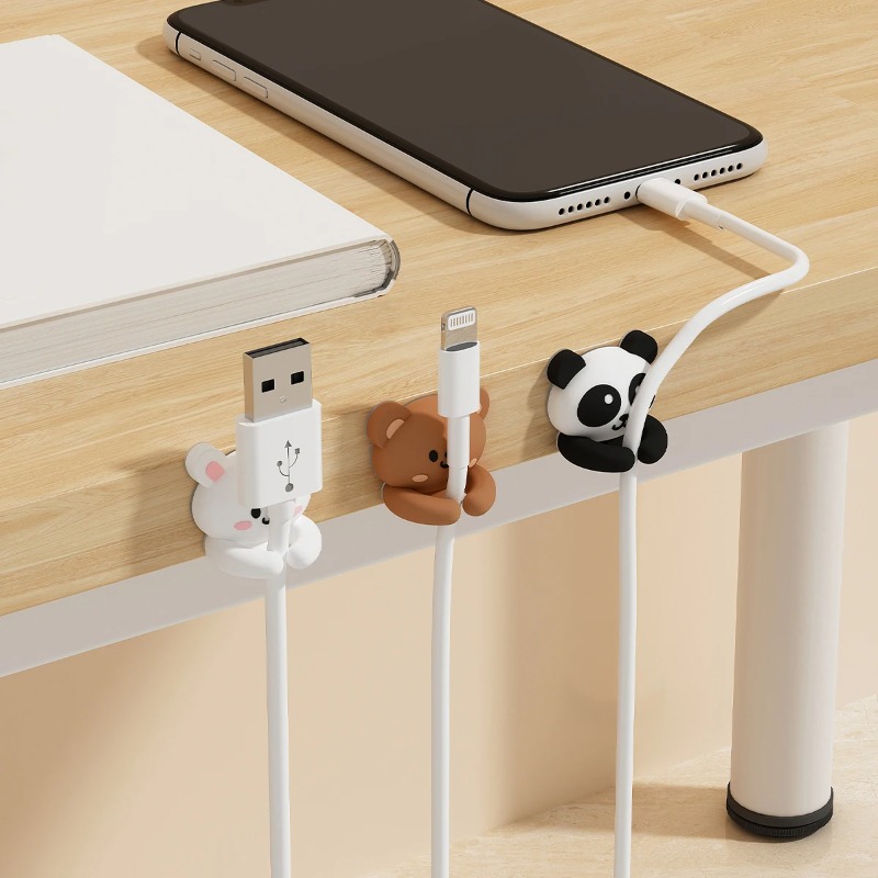 Desk Cable Clip - ที่เก็บสายเคเบิลน่ารักสำหรับวางบนโต๊ะทำงาน ที่หนีบจัดระเบียบสายเคเบิลแบบติดกาวในตัว สำหรับจัดการสายดาต้าโทรศัพท์มือถือ