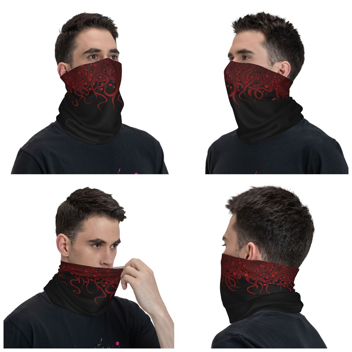 ผ้าคลุมหน้ากันลมสีดำมีหนวดสีแด - Tech Wear Accessories บทวิจารณ์และราคา