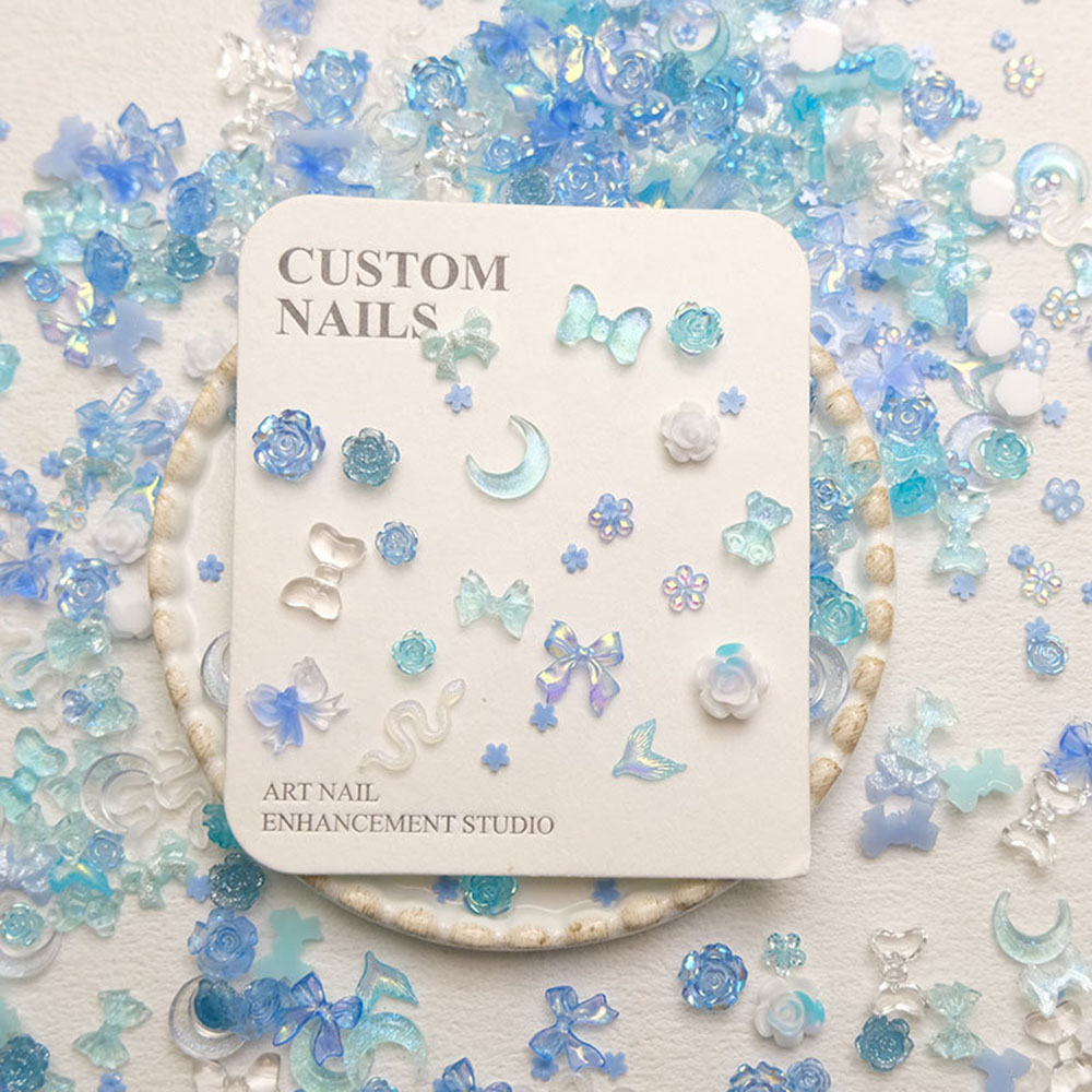 50pcs ผสมสีฟ้าเล็บเรซิ่น Charm - Y2K Tech Accessories บทวิจารณ์และราคา