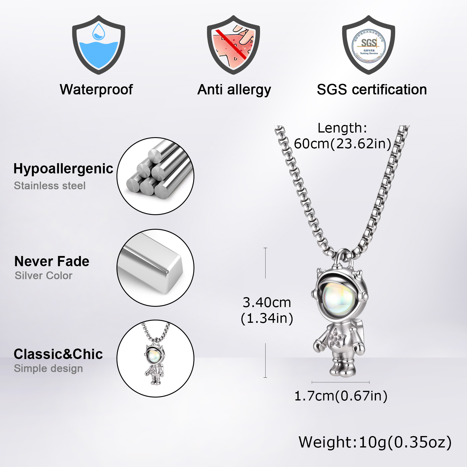 สร้อยคอจี้นักบินอวกาศ Vnox สแต - Tech Wear Accessories บทวิจารณ์และราคา