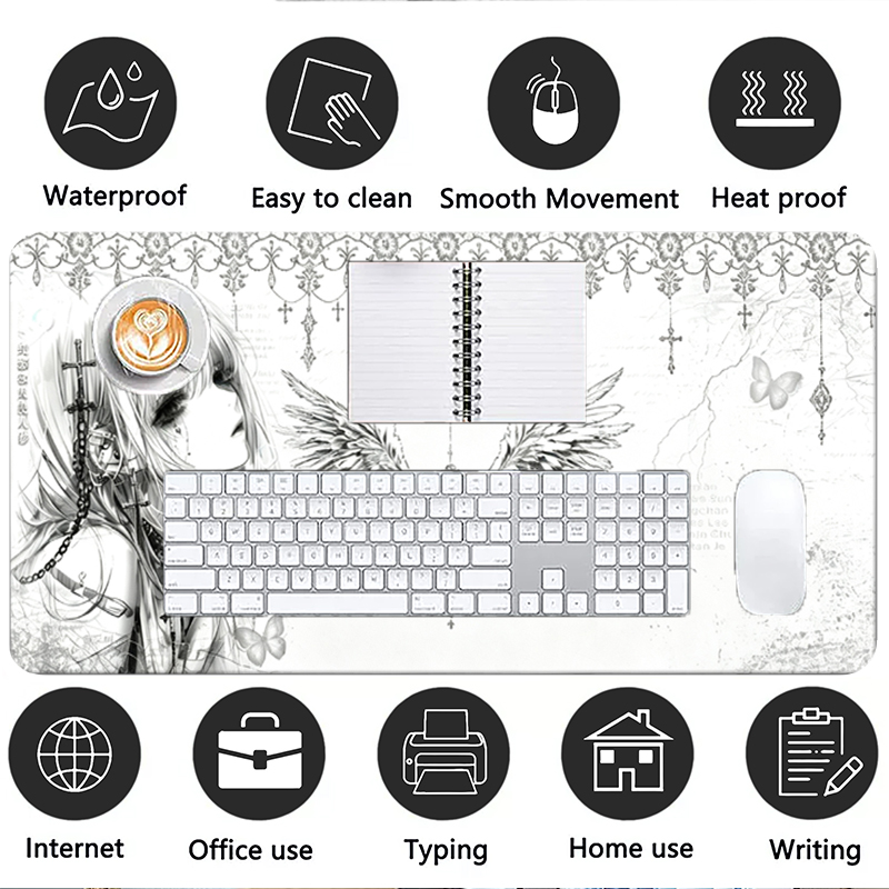 แผ่นรองเมาส์หนังสีดำสีขาวอะนิเ - Tech Accessories Desk บทวิจารณ์และราคา